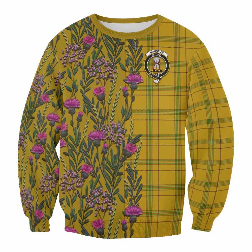 Houston Family Crest Tartan Sweatshirt Scottish Thistle Flower Pattern Half Style - Tartan Vibes Clothing