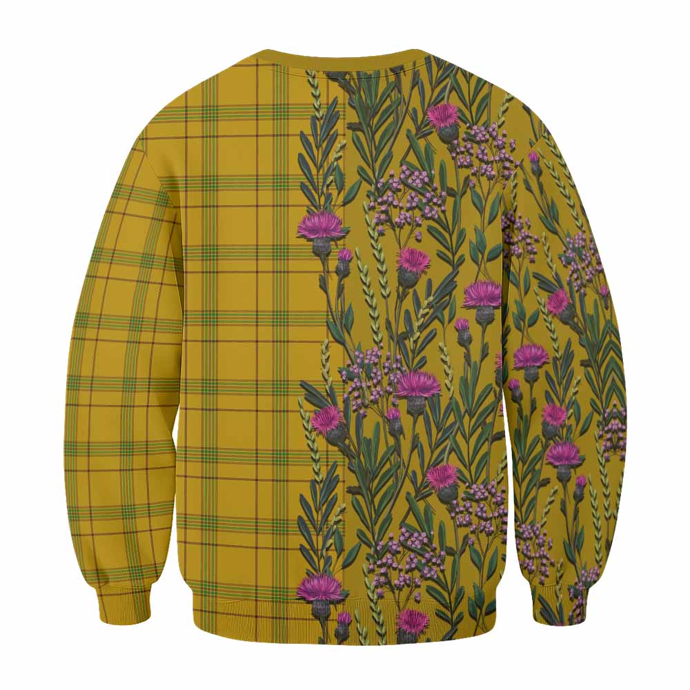 Houston Family Crest Tartan Sweatshirt Scottish Thistle Flower Pattern Half Style - Tartan Vibes Clothing