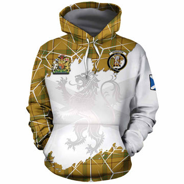 Houston Tartan Cotton Hoodie with Family Crest and Lion Rampant Grunge Style
