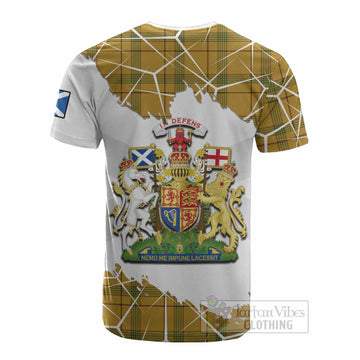 Houston Tartan Cotton T-shirt with Family Crest and Lion Rampant Grunge Style