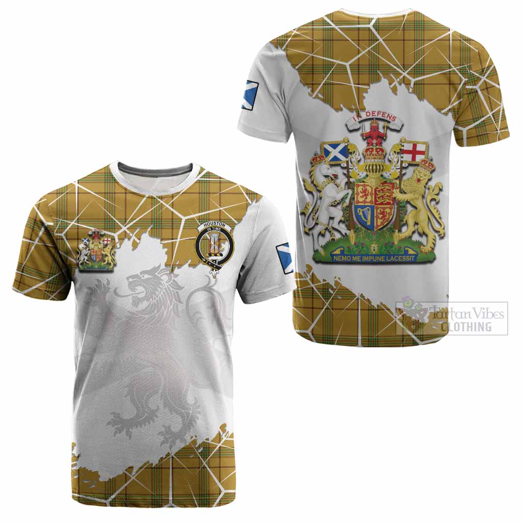Houston Tartan Cotton T-shirt with Family Crest and Lion Rampant Grunge Style