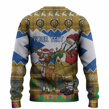 Houston Tartan Crest Christmas Christmas Ugly Sweater Scotland Santa With Bagpipes Cute Reindeer