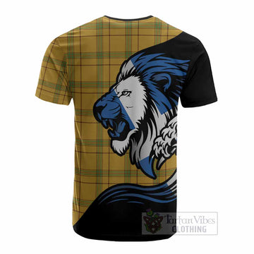 Houston Tartan Crest Cotton T-shirt Scottish Golden Lions Wave Flow