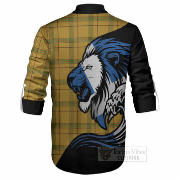Houston Tartan Crest Ghillie Shirt Scottish Golden Lions Wave Flow