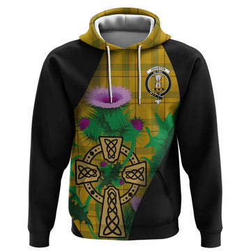 Houston Tartan Crest Hoodie Celtic Cross Thistle Flowers