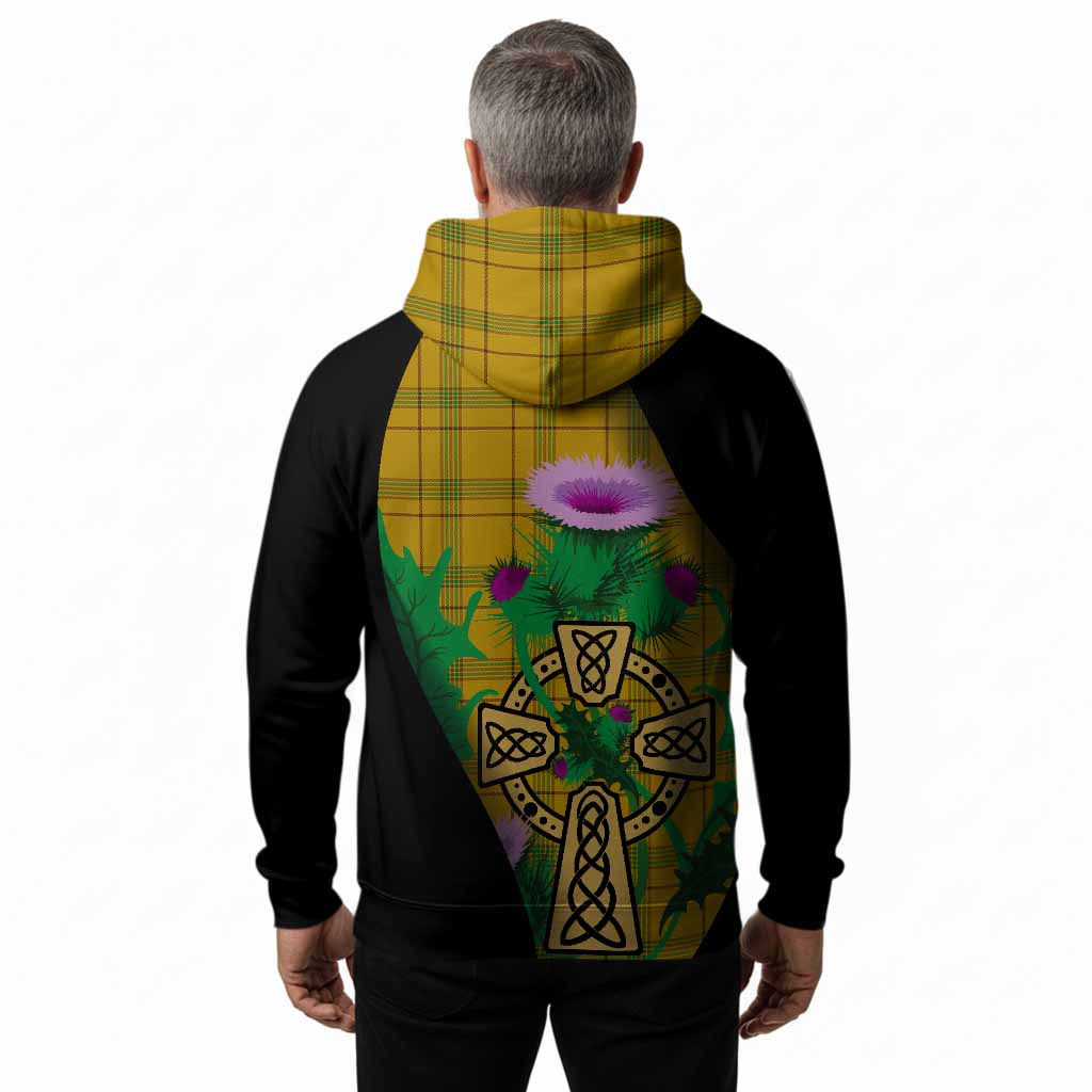 Houston Tartan Crest Hoodie Celtic Cross Thistle Flowers