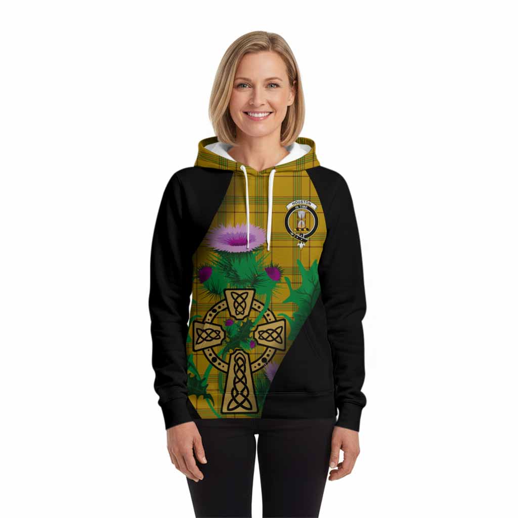 Houston Tartan Crest Hoodie Celtic Cross Thistle Flowers