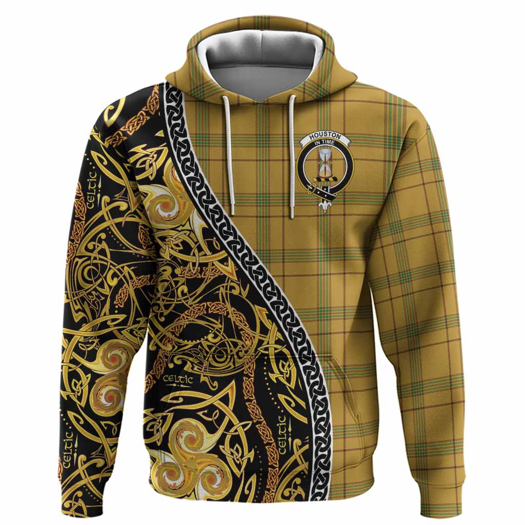 Houston Tartan Crest Hoodie Celtic Knot and Triple Trickle Spiral Symbols