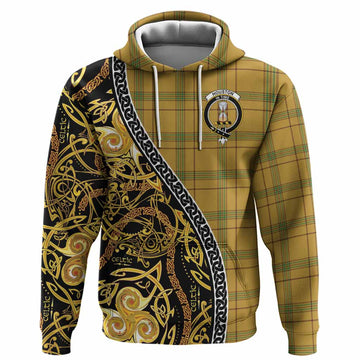 Houston Tartan Crest Hoodie Celtic Knot and Triple Trickle Spiral Symbols