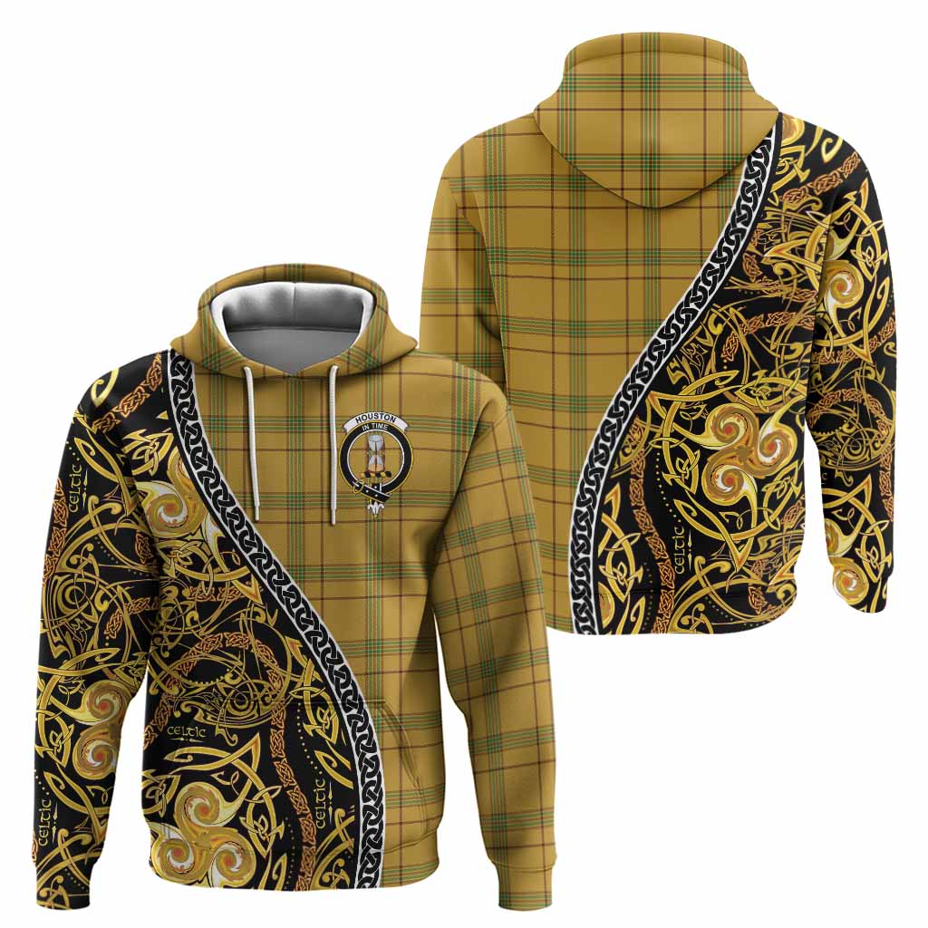 Houston Tartan Crest Hoodie Celtic Knot and Triple Trickle Spiral Symbols