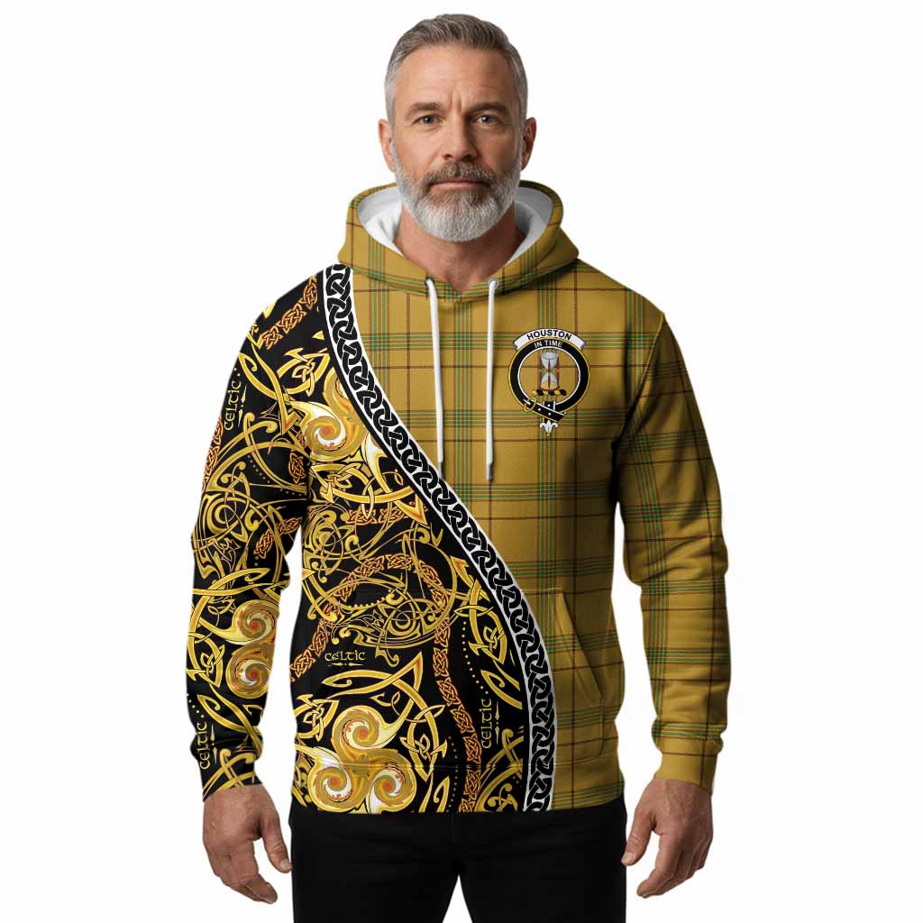 Houston Tartan Crest Hoodie Celtic Knot and Triple Trickle Spiral Symbols