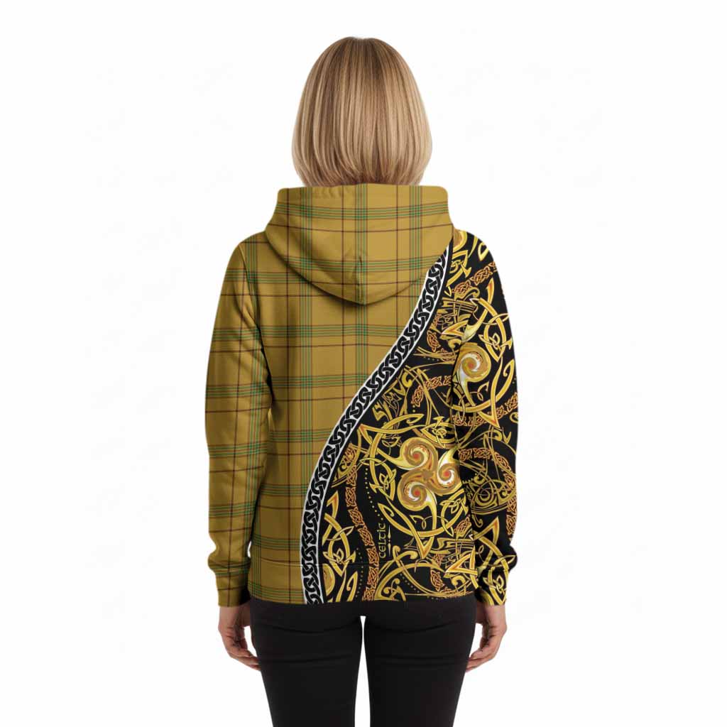 Houston Tartan Crest Hoodie Celtic Knot and Triple Trickle Spiral Symbols