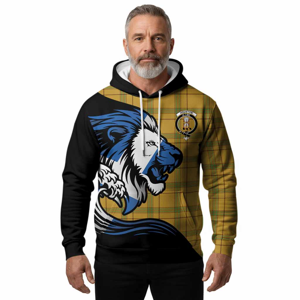 Houston Tartan Crest Hoodie Scottish Golden Lions Wave Flow