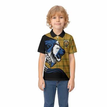 Houston Tartan Crest Kid Polo Shirt Scottish Golden Lions Wave Flow