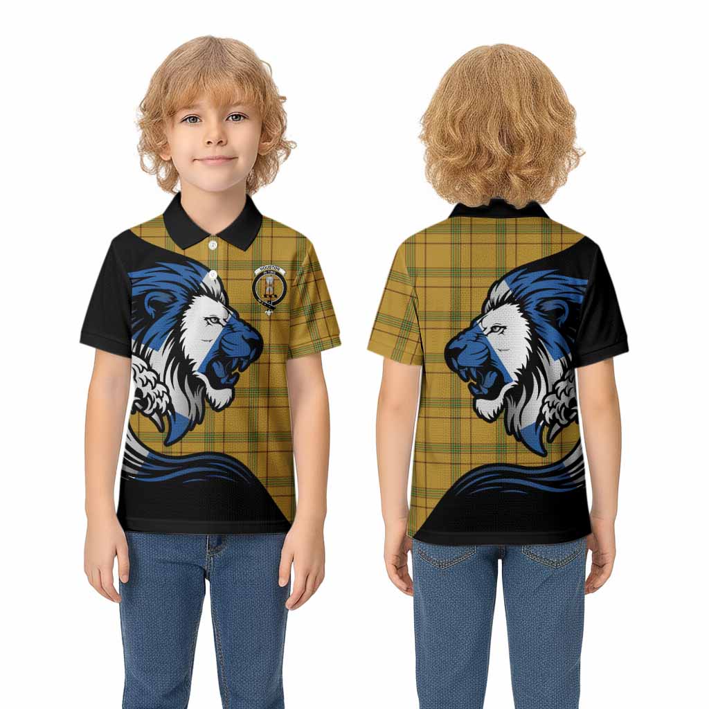Houston Tartan Crest Kid Polo Shirt Scottish Golden Lions Wave Flow