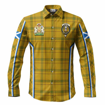 Houston Tartan Crest Long Sleeve Button Shirts Scotland Coat of Arm Flag Style - Tartan Vibes Clothing
