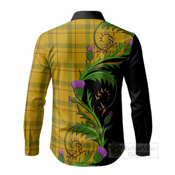 Houston Tartan Crest Long Sleeve Button Shirts Scottish Thistle Pride Heritage Art