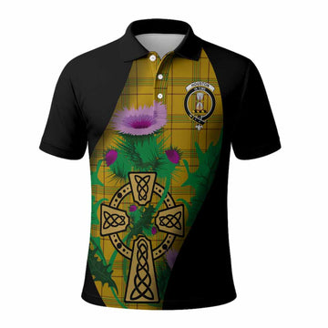 Houston Tartan Crest Polo Shirt Celtic Cross Thistle Flowers