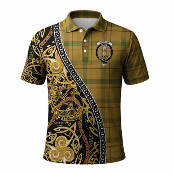 Houston Tartan Crest Polo Shirt Celtic Knot and Triple Trickle Spiral Symbols