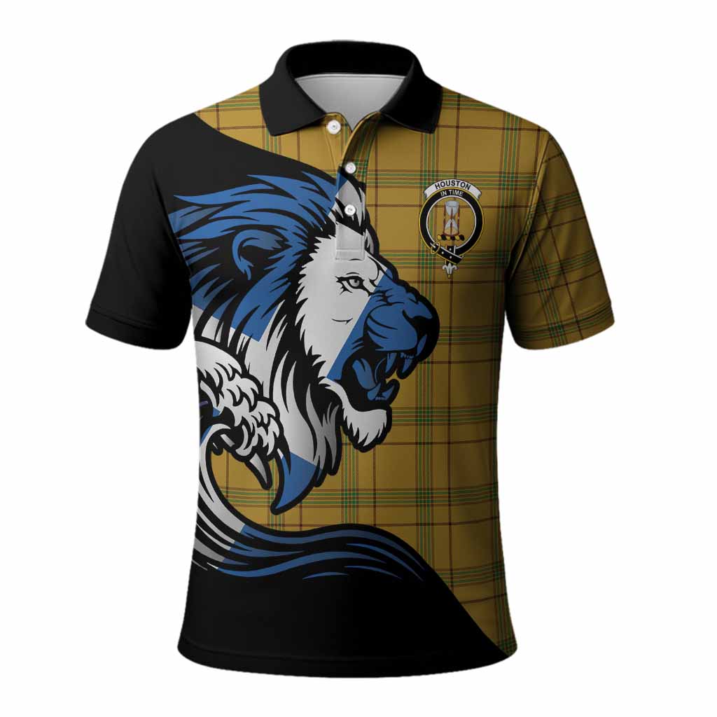 Houston Tartan Crest Polo Shirt Scottish Golden Lions Wave Flow