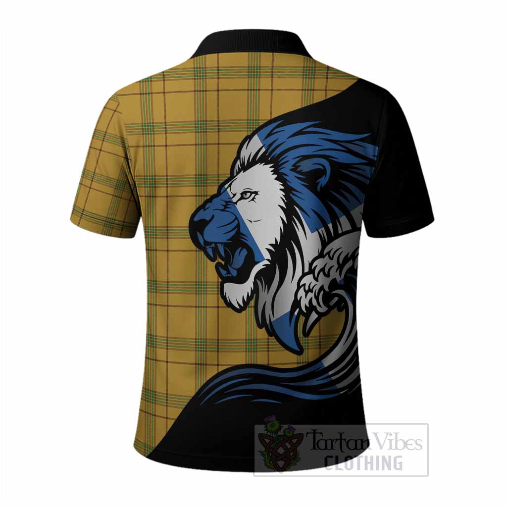 Houston Tartan Crest Polo Shirt Scottish Golden Lions Wave Flow