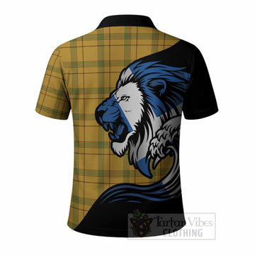 Houston Tartan Crest Polo Shirt Scottish Golden Lions Wave Flow