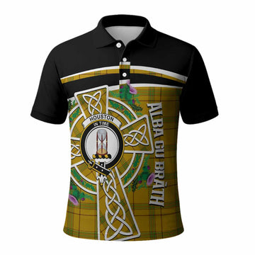 Houston Tartan Crest Polo Shirt Scottish Thistle Celtic Cross Alba Gu Brath