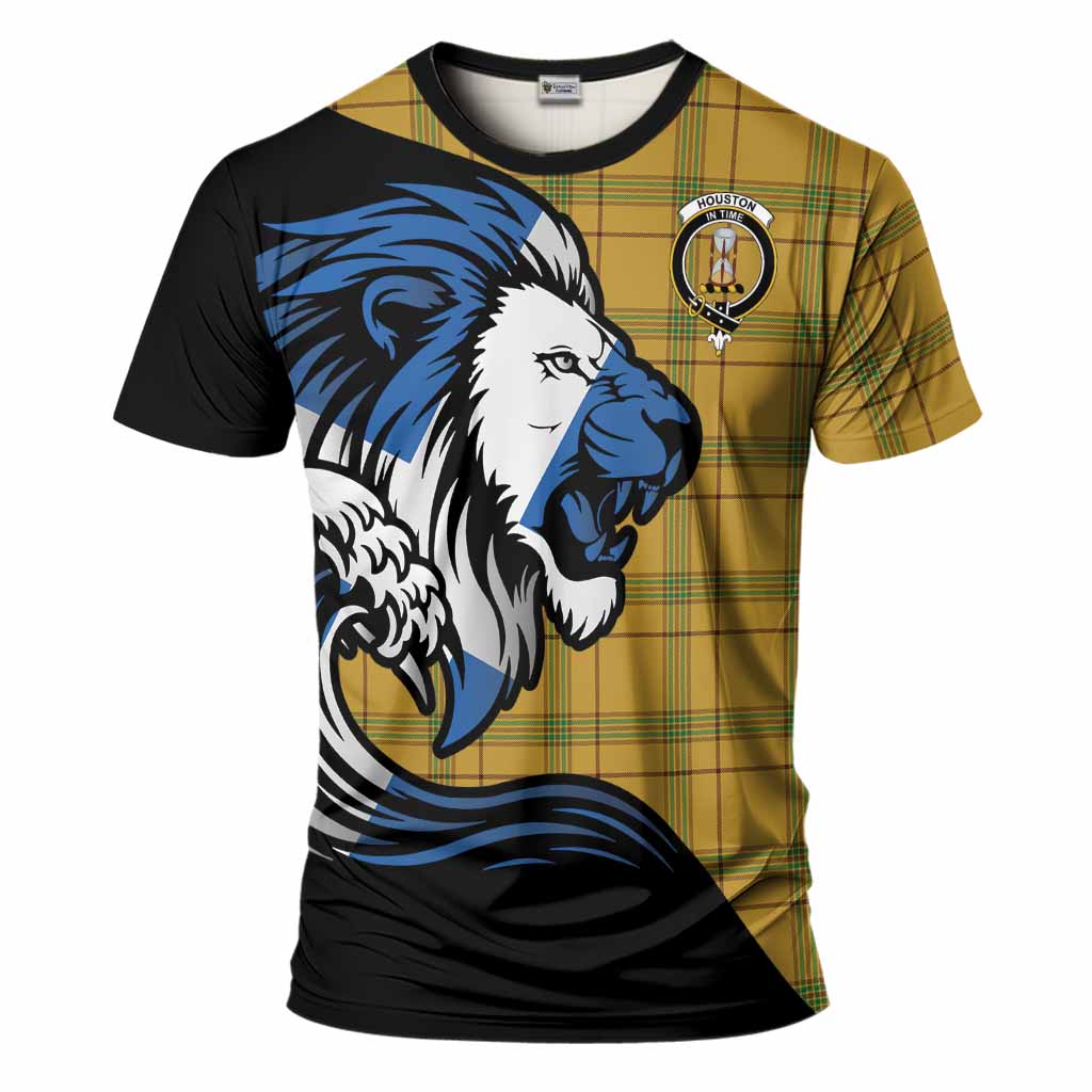Houston Tartan Crest T-Shirt Scottish Golden Lions Wave Flow