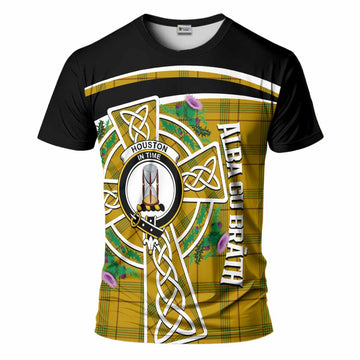 Houston Tartan Crest T-Shirt Scottish Thistle Celtic Cross Alba Gu Brath