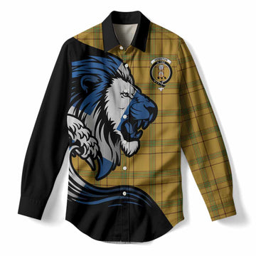 Houston Tartan Crest Women Casual Shirt Scottish Golden Lions Wave Flow