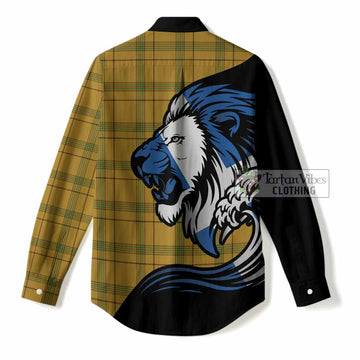 Houston Tartan Crest Women Casual Shirt Scottish Golden Lions Wave Flow