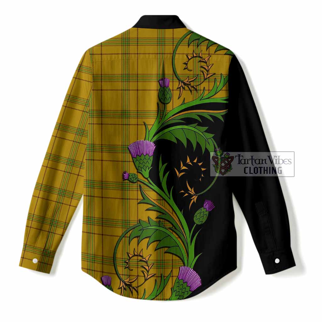 Houston Tartan Crest Women Casual Shirt Scottish Thistle Pride Heritage Art