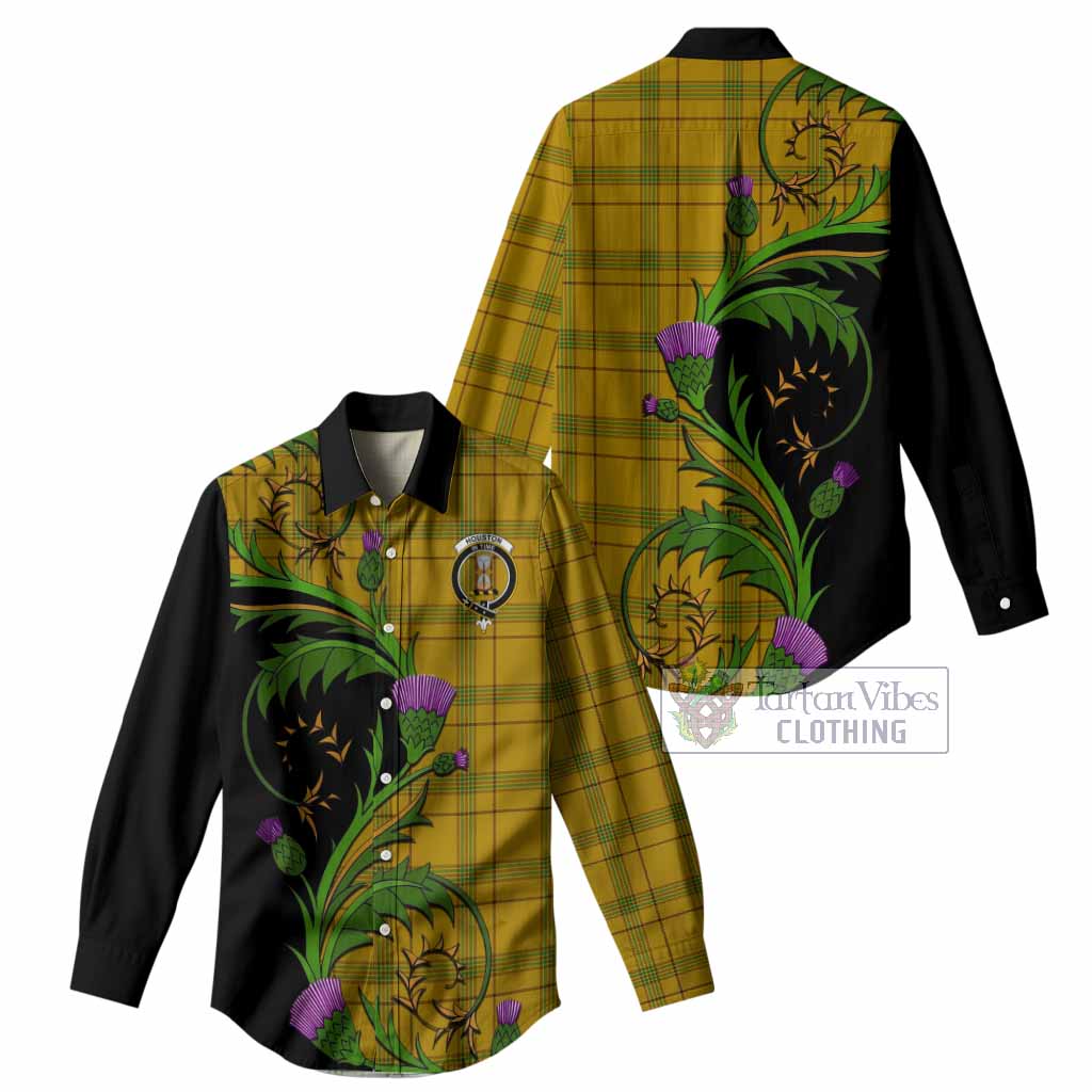 Houston Tartan Crest Women Casual Shirt Scottish Thistle Pride Heritage Art