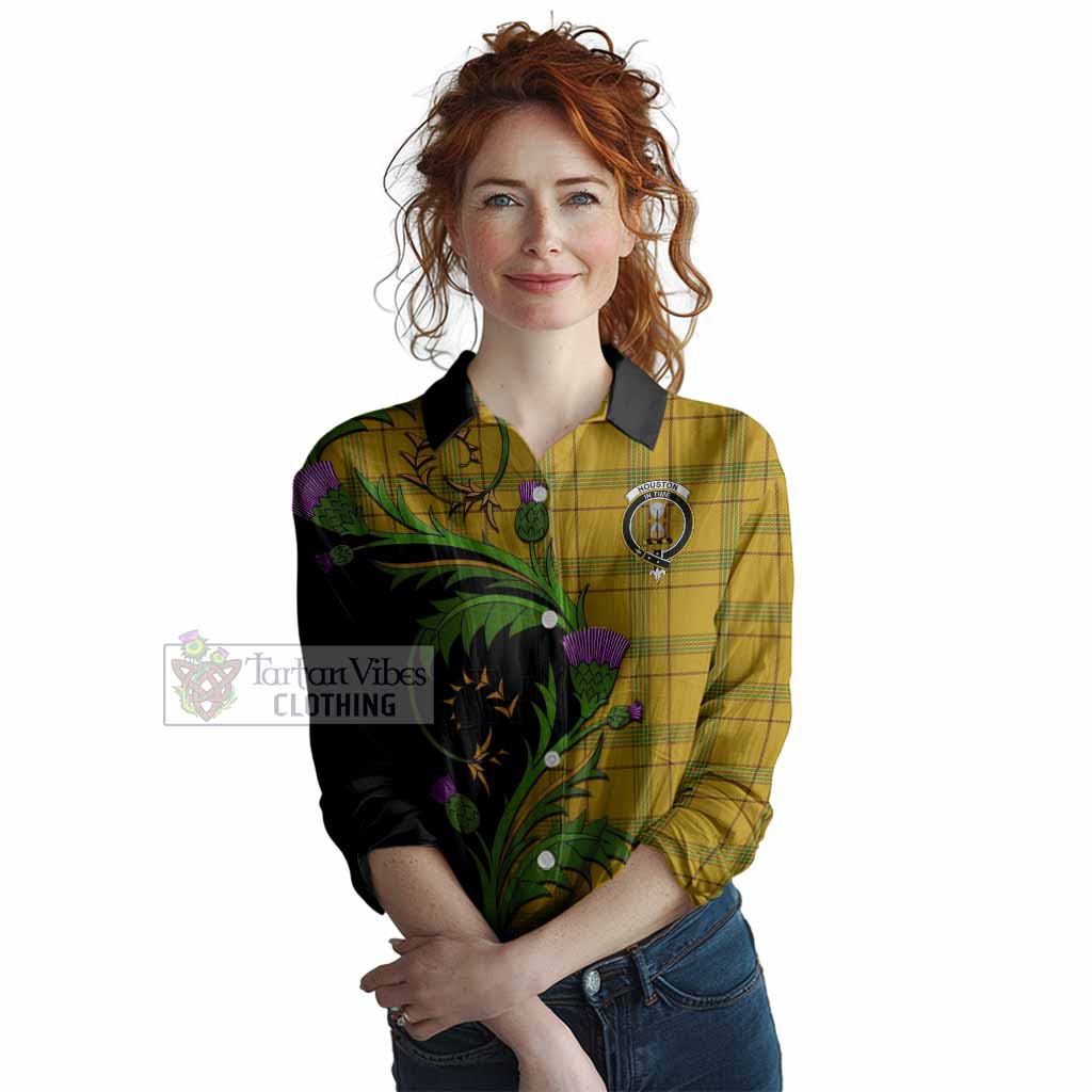 Houston Tartan Crest Women Casual Shirt Scottish Thistle Pride Heritage Art