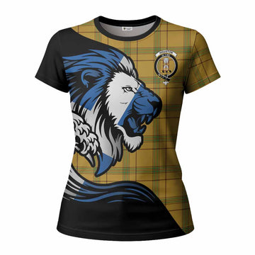 Houston Tartan Crest Women T shirt Scottish Golden Lions Wave Flow