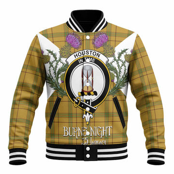 Houston Tartan Family Crest Baseball Jacket Scottish Burns Night Thistle Floral