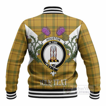 Houston Tartan Family Crest Baseball Jacket Scottish Burns Night Thistle Floral
