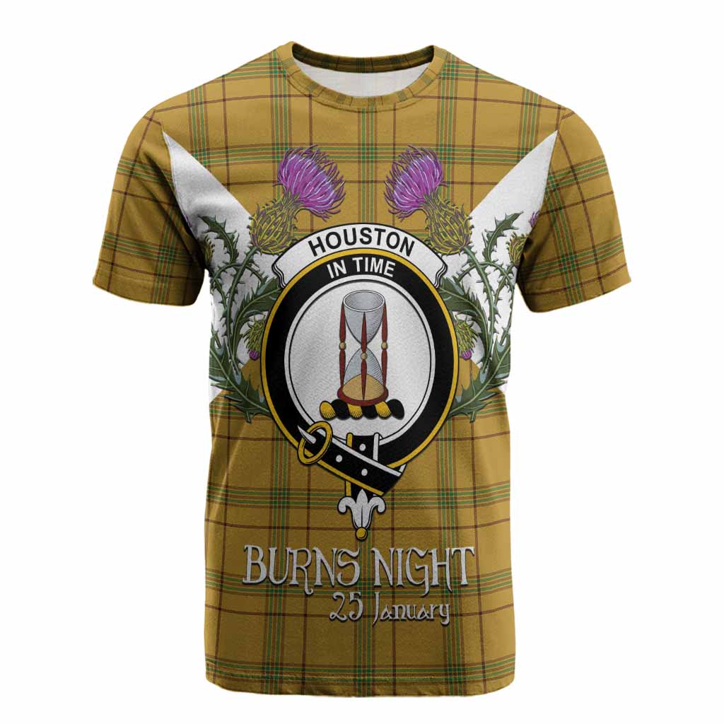 Houston Tartan Family Crest Cotton T-shirt Scottish Burns Night Thistle Floral