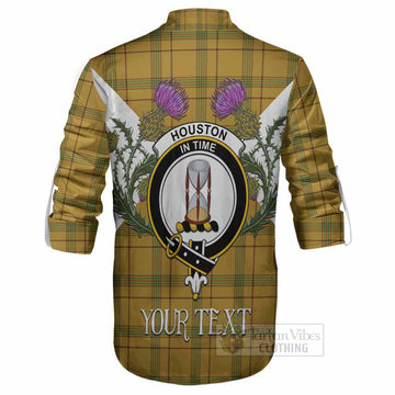 Houston Tartan Family Crest Ghillie Shirt Scottish Burns Night Thistle Floral