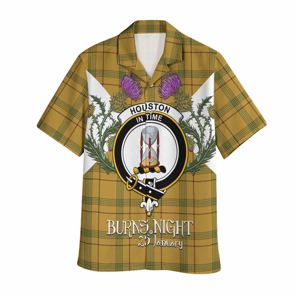 Houston Tartan Family Crest Hawaiian Shirt Scottish Burns Night Thistle Floral