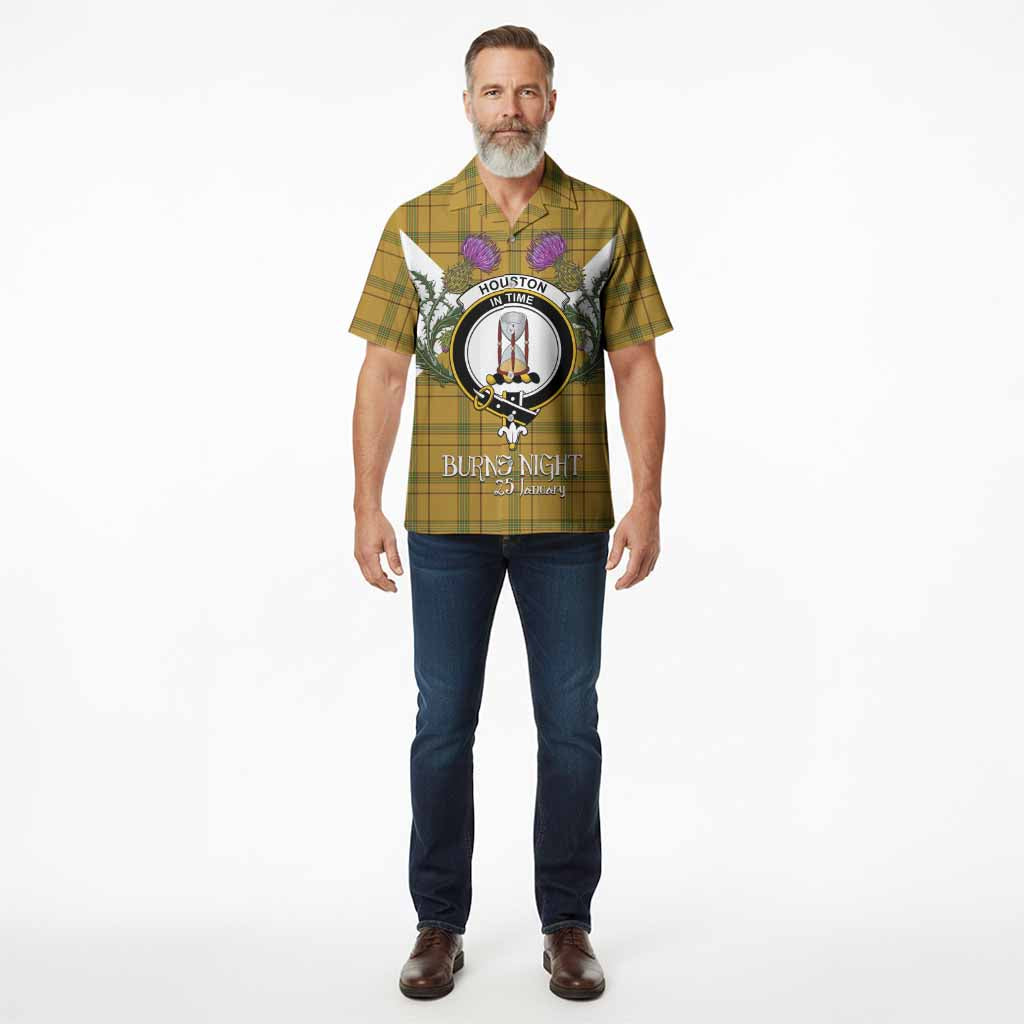 Houston Tartan Family Crest Hawaiian Shirt Scottish Burns Night Thistle Floral