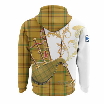 Houston Tartan Family Crest Hoodie Bagpipes with Scottish Thistle
