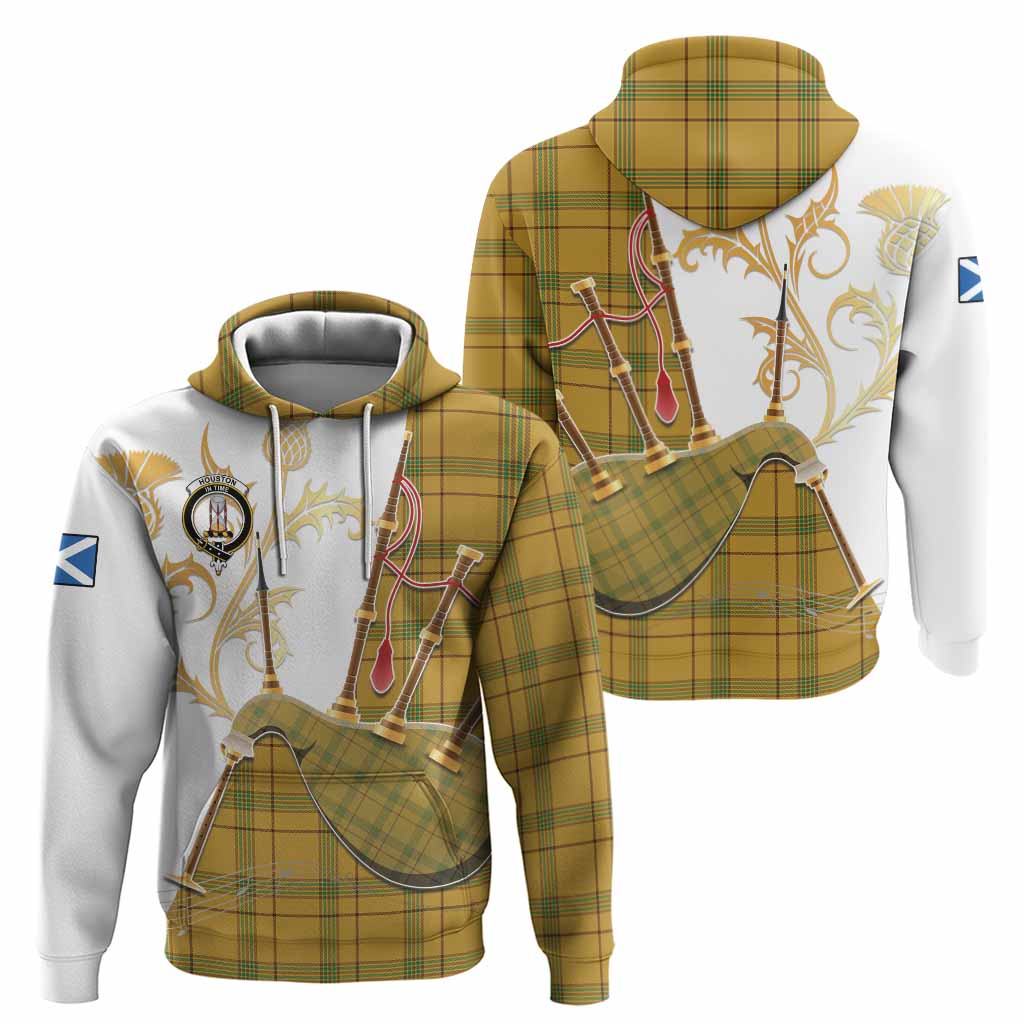 Houston Tartan Family Crest Hoodie Bagpipes with Scottish Thistle