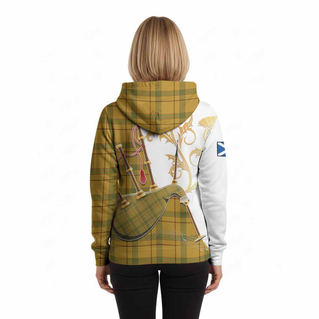 Houston Tartan Family Crest Hoodie Bagpipes with Scottish Thistle
