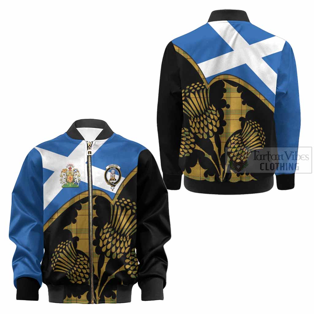 Houston Tartan Family Crest Kid Bomber Jacket Scotland Thistle Floral Flag Style