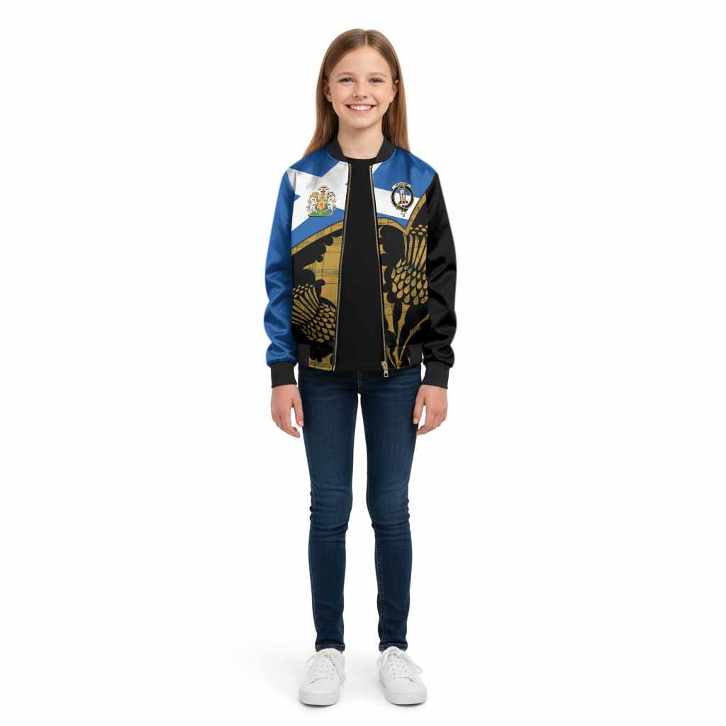 Houston Tartan Family Crest Kid Bomber Jacket Scotland Thistle Floral Flag Style