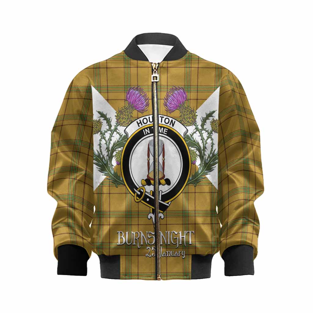 Houston Tartan Family Crest Kid Bomber Jacket Scottish Burns Night Thistle Floral