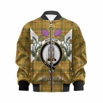Houston Tartan Family Crest Kid Bomber Jacket Scottish Burns Night Thistle Floral