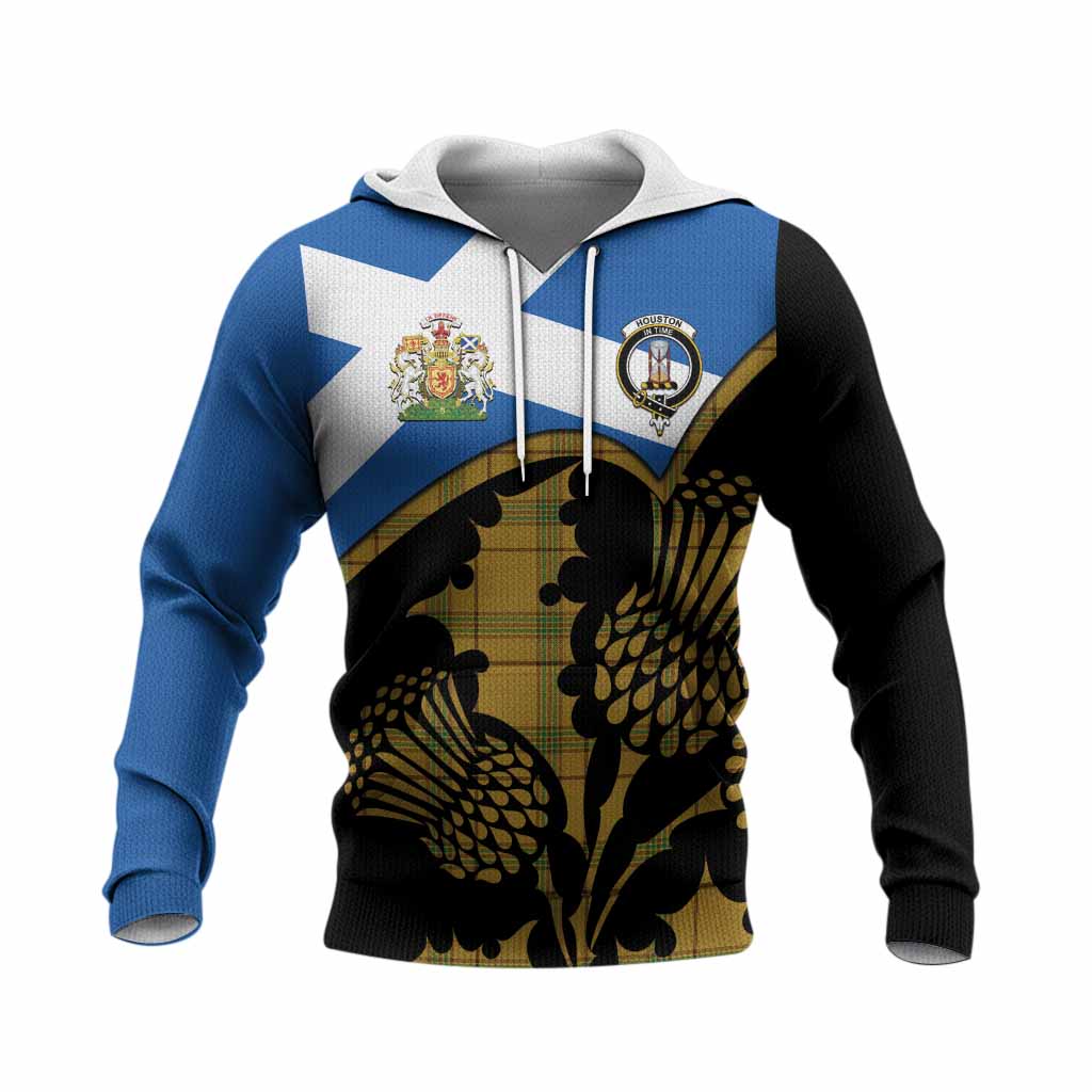 Houston Tartan Family Crest Knitted Hoodie Scotland Thistle Floral Flag Style