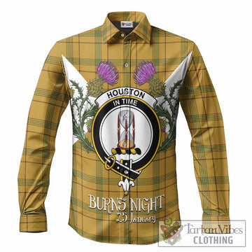 Houston Tartan Family Crest Long Sleeve Button Shirts Scottish Burns Night Thistle Floral